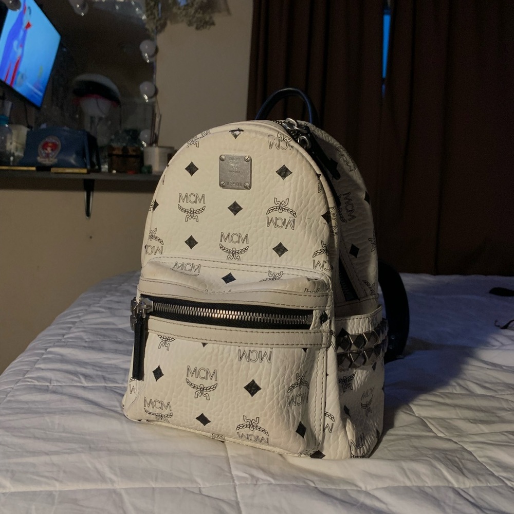 White Studded MCM Backpack (One Size)